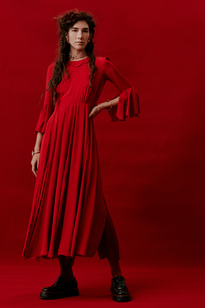 VESTIDO PÉTALAS MAPA - VERMELHO