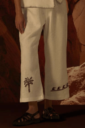 CALÇA LINHO BORDADO BATICHE - BRANCO