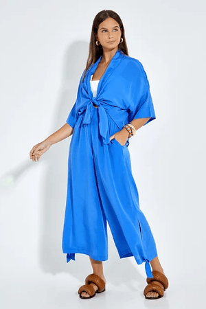 KIMONO CURTO SEDA WASABI - AZUL