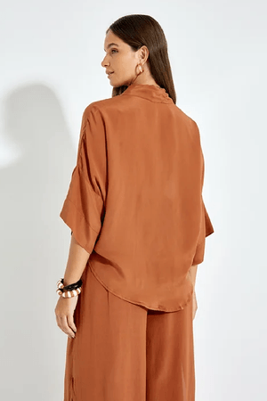 KIMONO CURTO SEDA WASABI - MARROM
