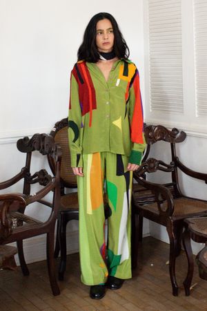 CAMISA MANGA LONGA CREPE DE SEDA  MARINA CECCHI - VERDE OLIVA