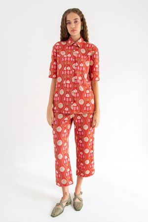 CALÇA LINHO LASTEX TULIPA MADNOMAD - VERMELHO E ROSA
