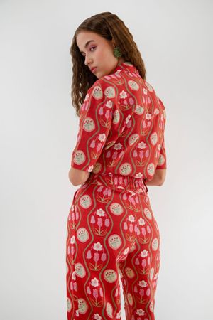CAMISA LINHO TULIPA 25 MADNOMAD - ROSA E VERMELHO
