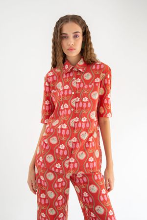 CAMISA LINHO TULIPA 25 MADNOMAD - ROSA E VERMELHO