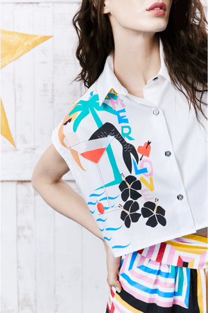 CAMISA S/ MG CROPPED SUMMER LOVE GUDE - OFF WHITE