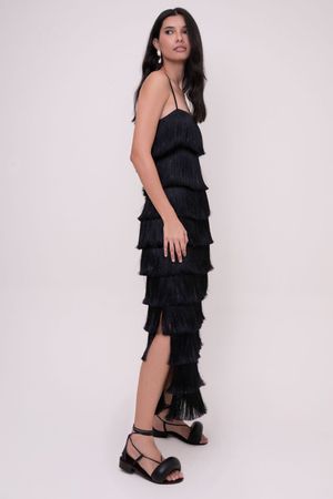 VESTIDO LONGO FRINGE TEMPO - PRETO