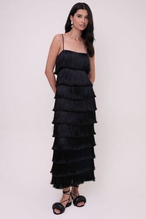 VESTIDO LONGO FRINGE TEMPO - PRETO