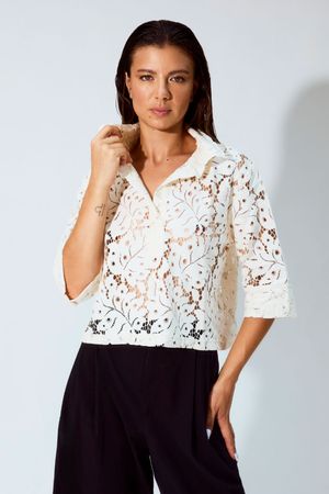 CAMISA POLO RENDA CHEMISE - OFF WHITE