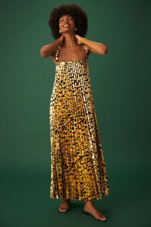VESTIDO AURORA FOIL LAURA CANGUSSU - DOURADO