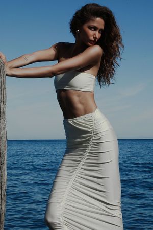 SAIA MIDI DRAPEADA RIVIERA BLANCHE ARYA - OFF WIHTE