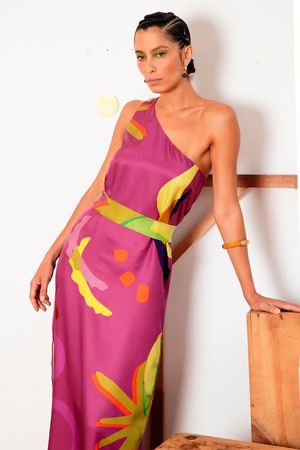 VESTIDO UM OMBRO TWILL SEDA MARINA CECCHI - LILAS