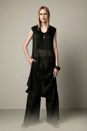 VESTIDO PREGAS COTTON SILK MU ATELIER - PRETO