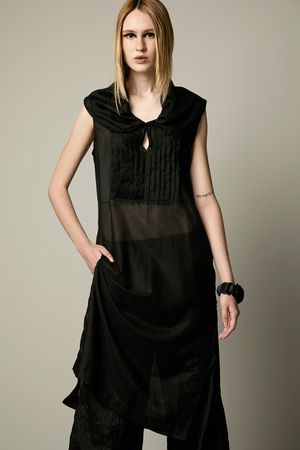 VESTIDO PREGAS COTTON SILK MU ATELIER - PRETO